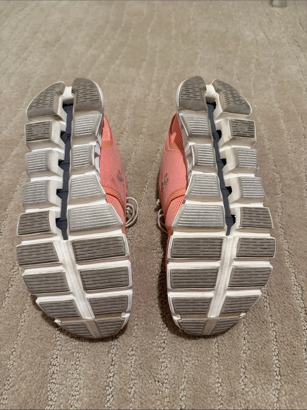 On Running Coral and White Women's Athletic Shoes - Picture 4 of 4